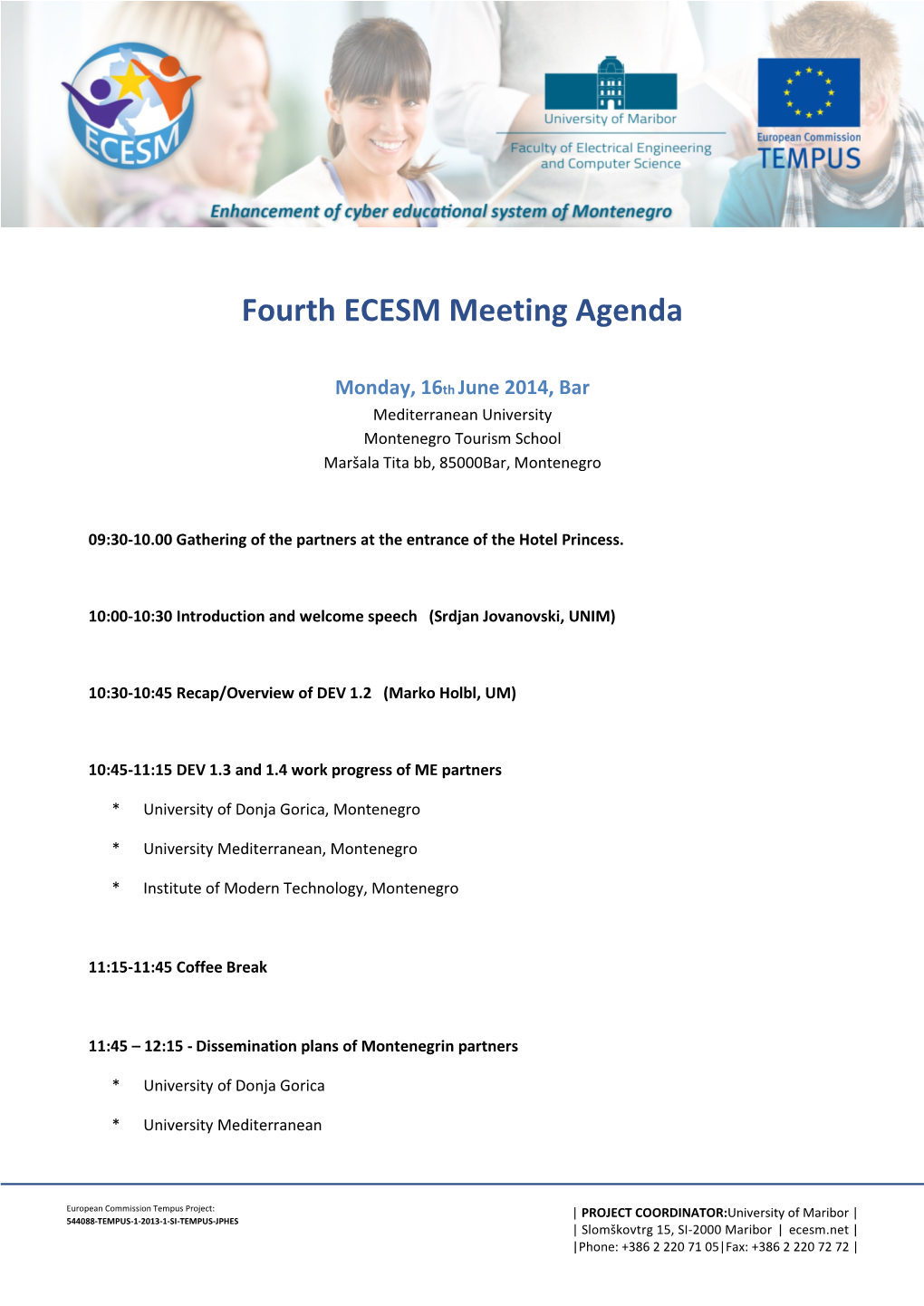 Fourth ECESM Meeting Agenda