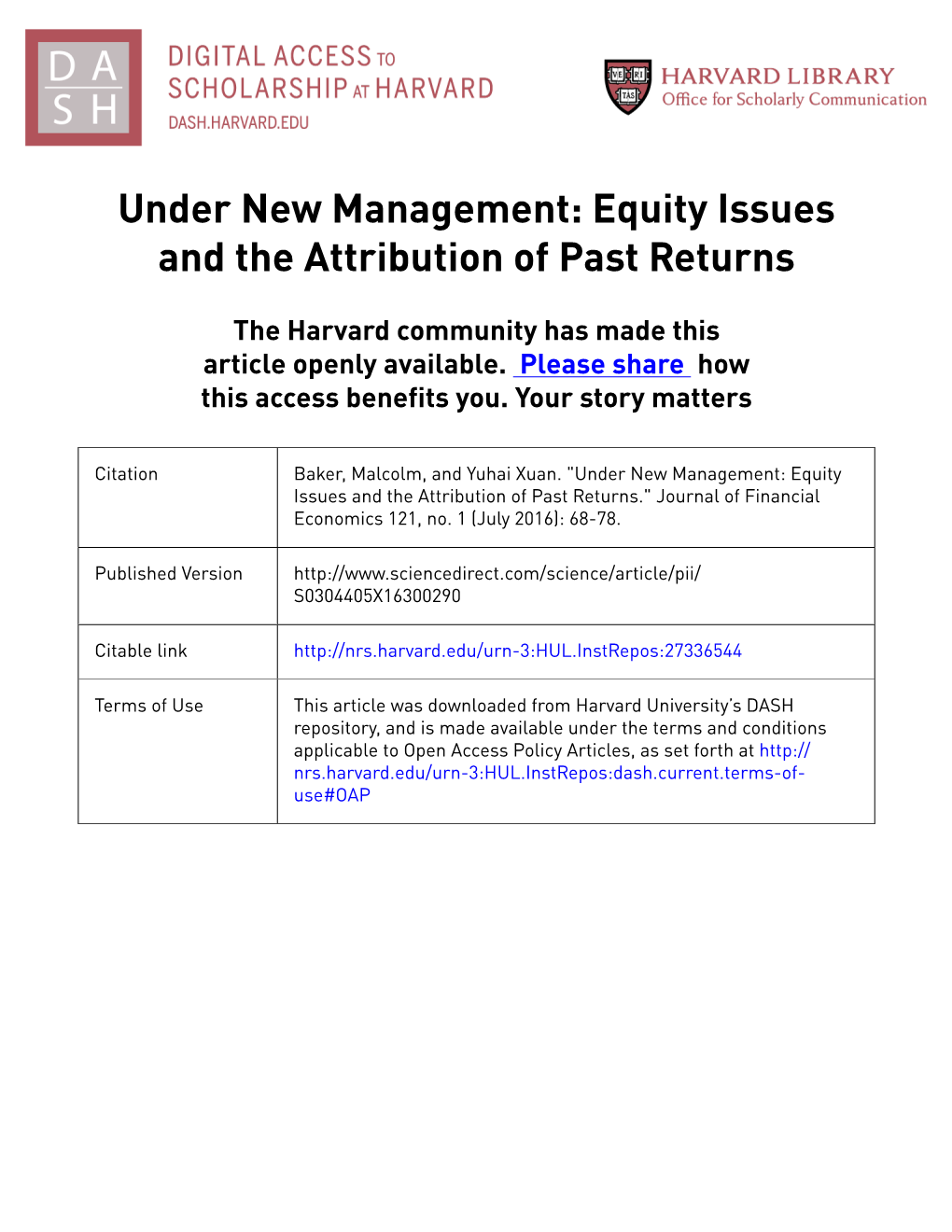 Under New Management: Equity Issues and the Attribution of Past Returns