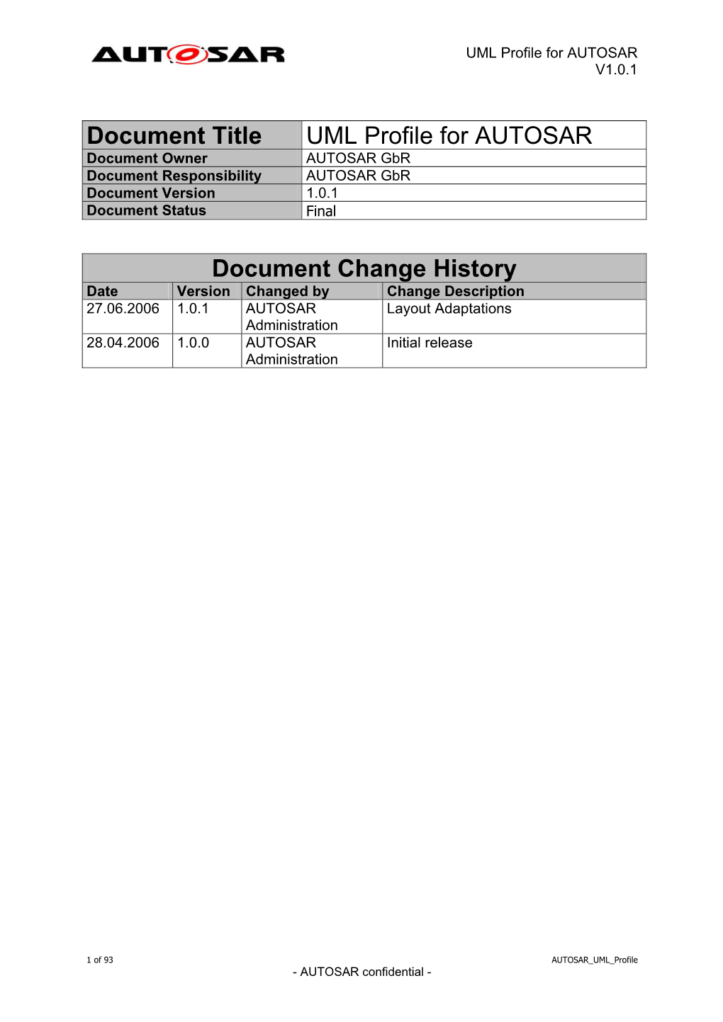 UML Profile for AUTOSAR V1.0.1