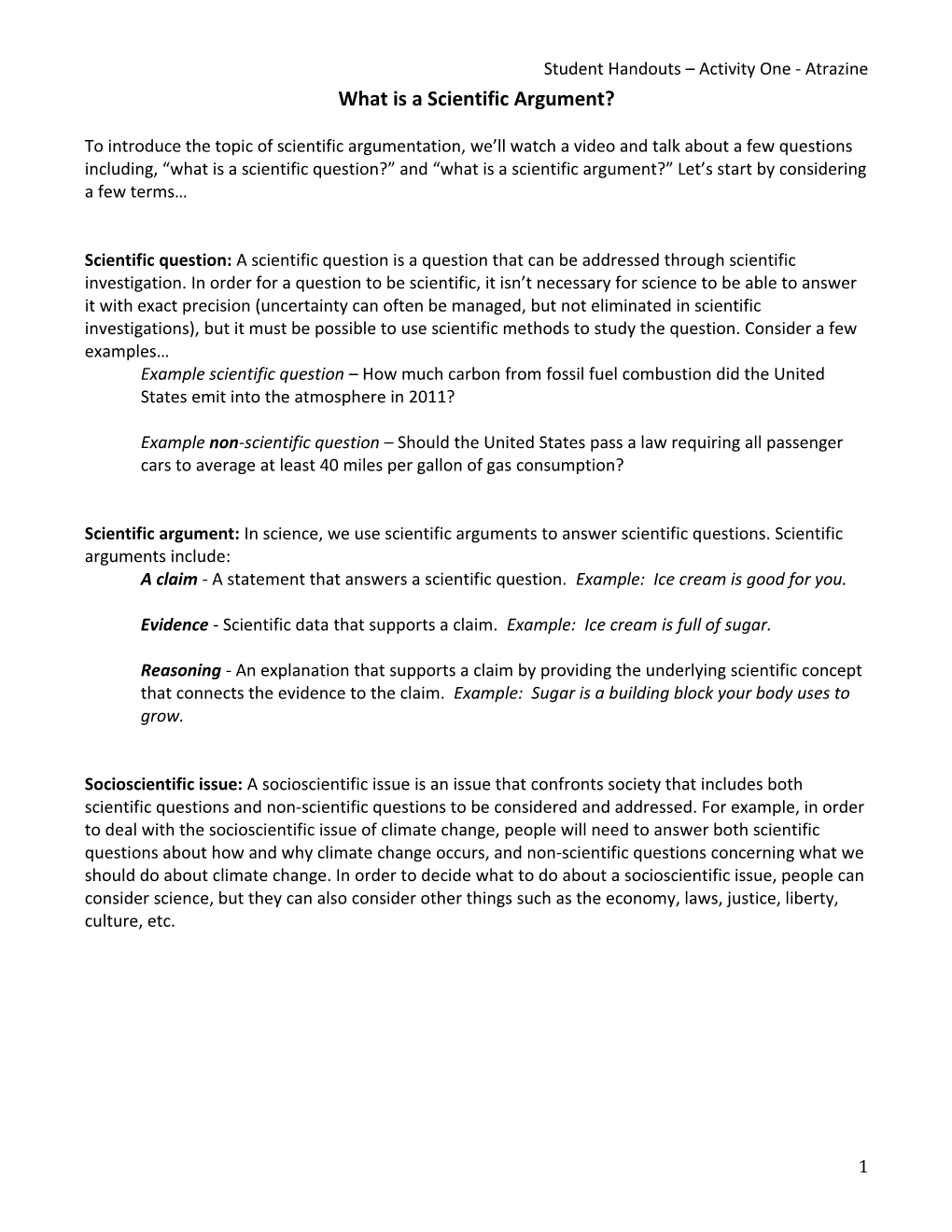 Student Handouts Activity One - Atrazine