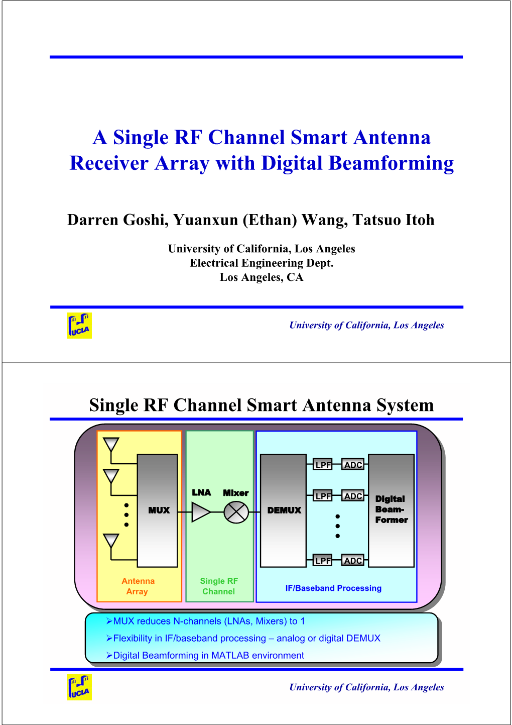 A Single RF Channel Smart Antenna Receiver Array with Digital Beamforming