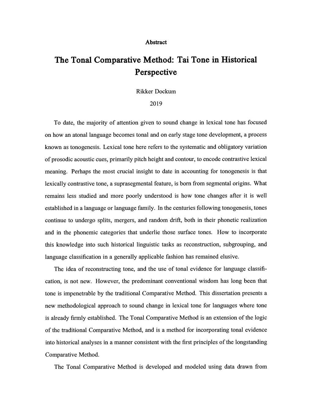 The Tonal Comparative Method: Tai Tone in Historical Perspective