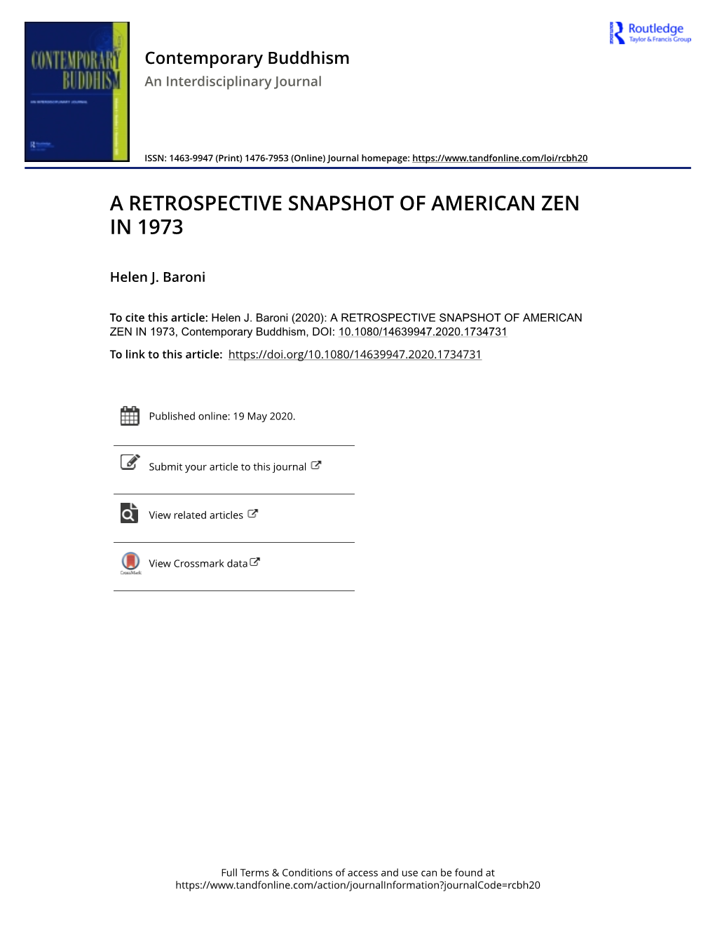 A Retrospective Snapshot of American Zen in 1973