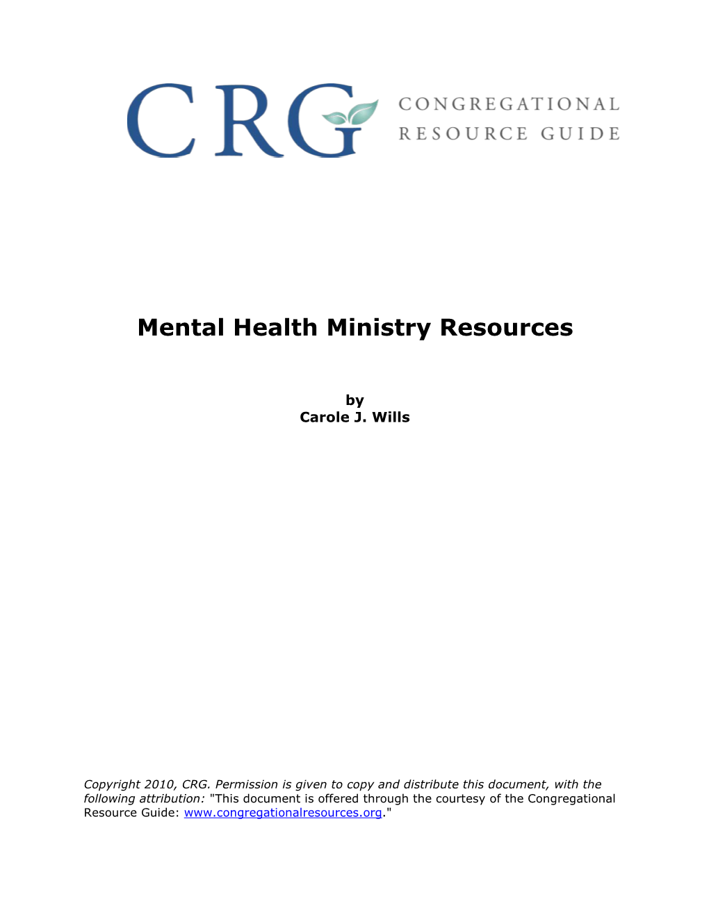 Mental Health Ministry Resources