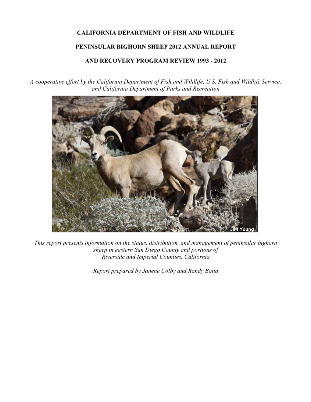 Peninsular Bighorn Sheep Recovery 2012 Annual Report