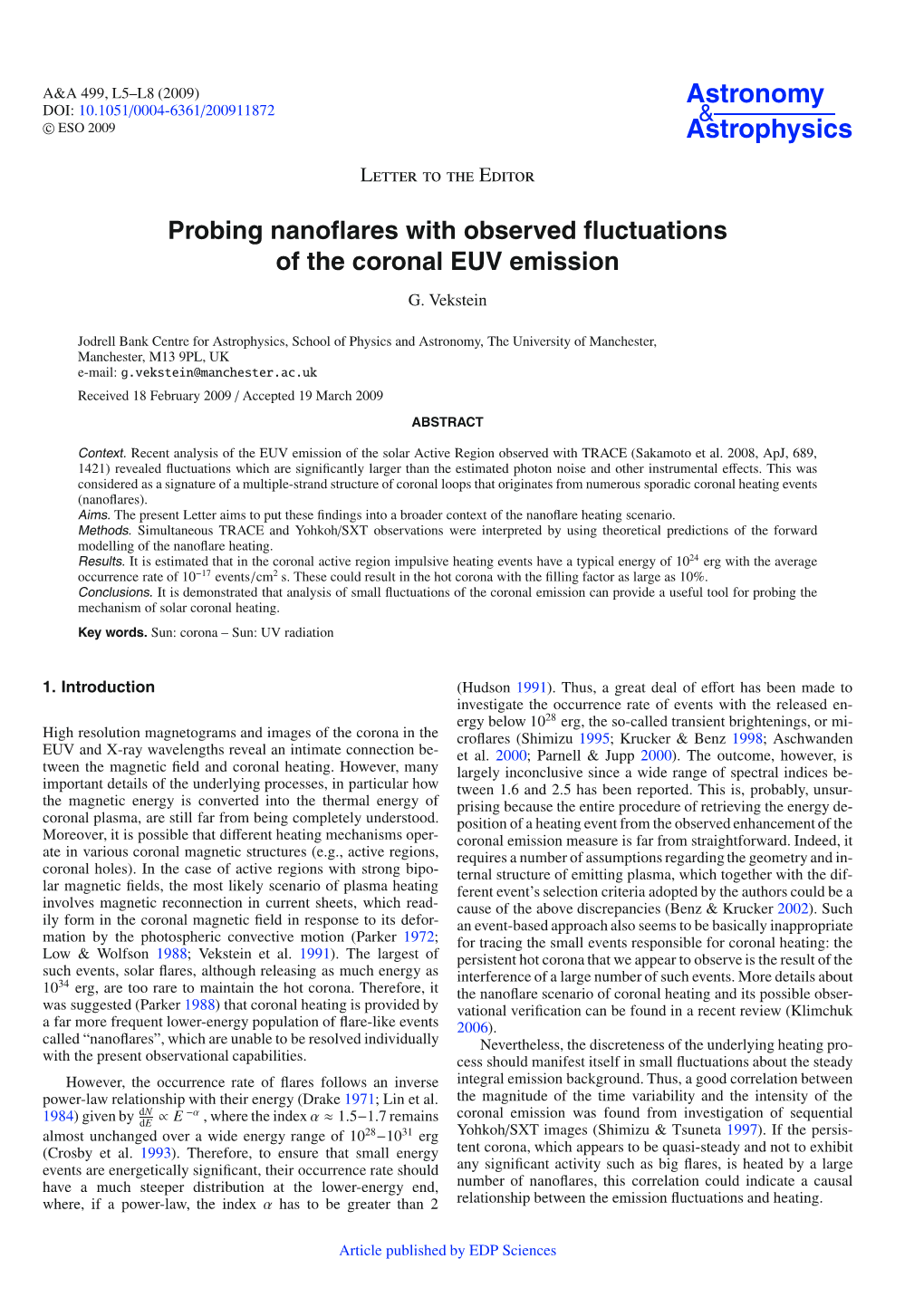 Probing Nanoflares with Observed Fluctuations of the Coronal EUV