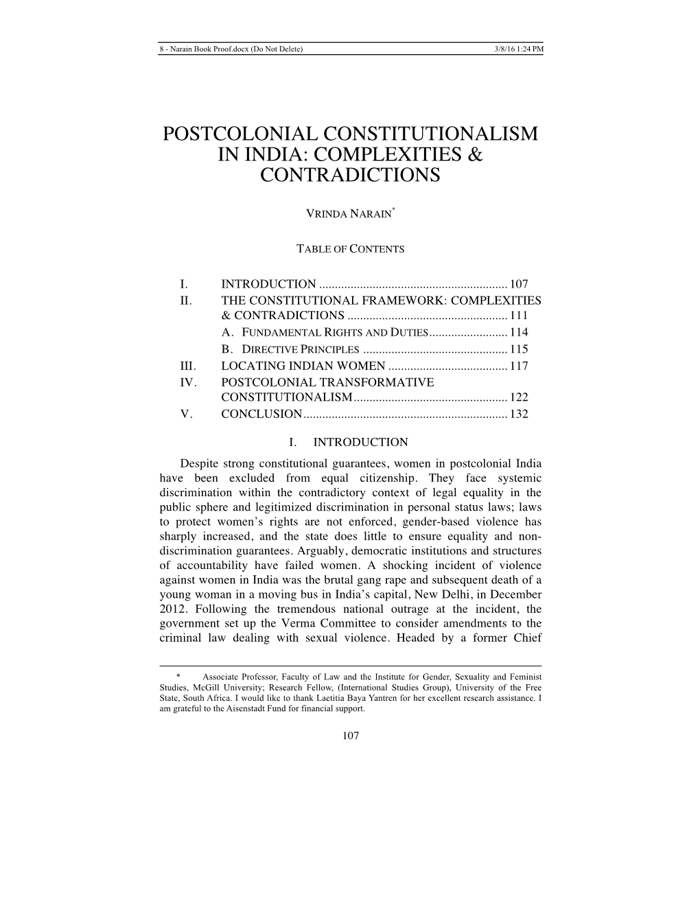 Postcolonial Constitutionalism in India: Complexities & Contradictions