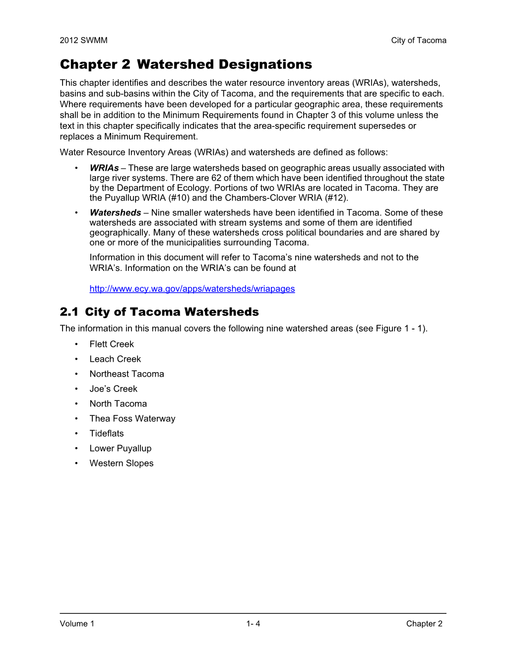 Chapter 2 Watershed Designations