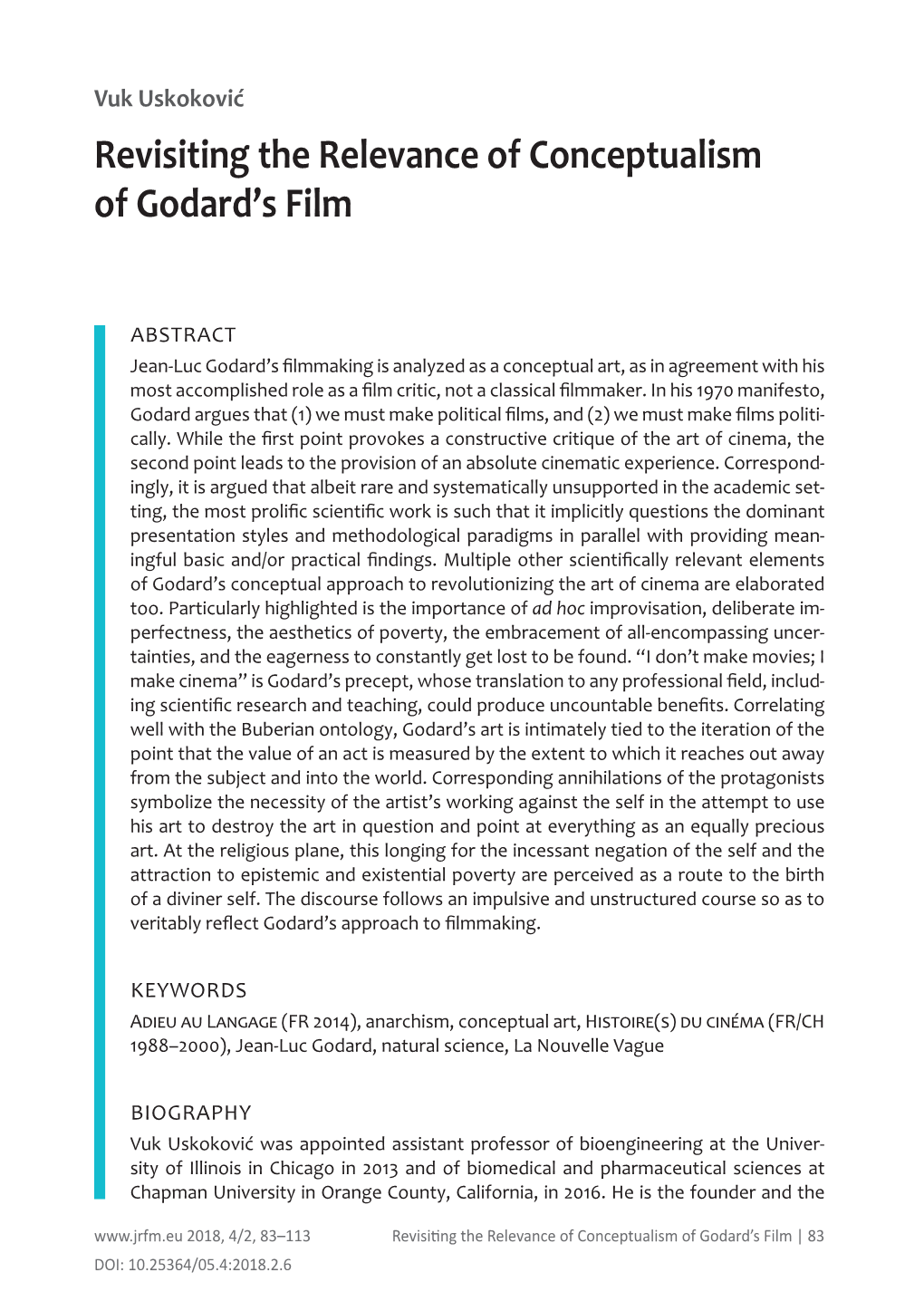 Revisiting the Relevance of Conceptualism of Godard's Film