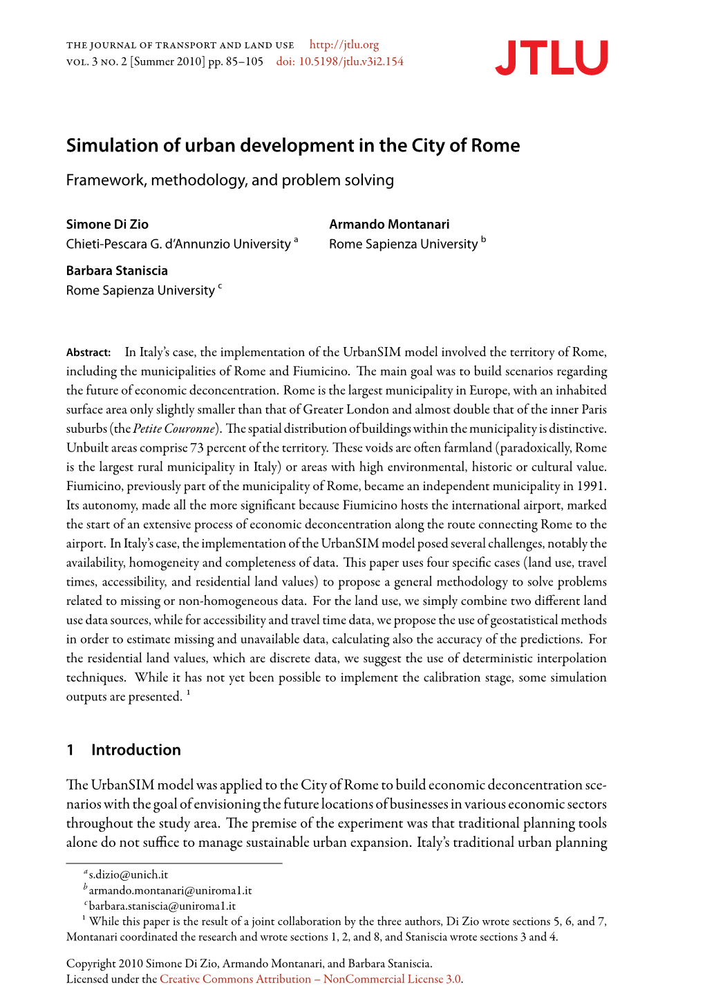 Simulation of Urban Development in the City of Rome Framework, Methodology, and Problem Solving