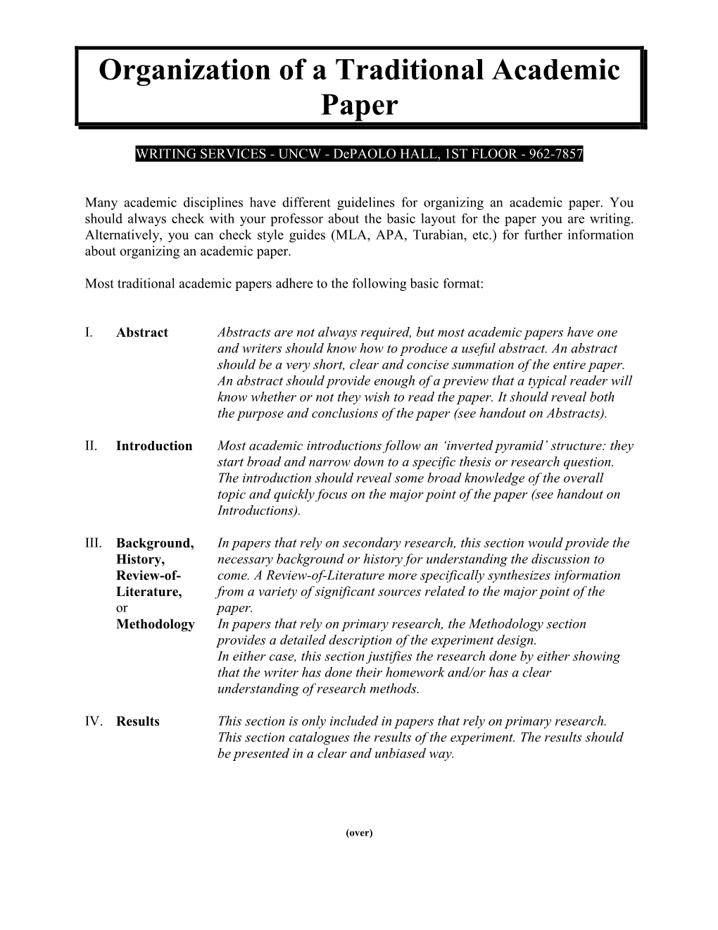 Organization of a Traditional Academic Paper