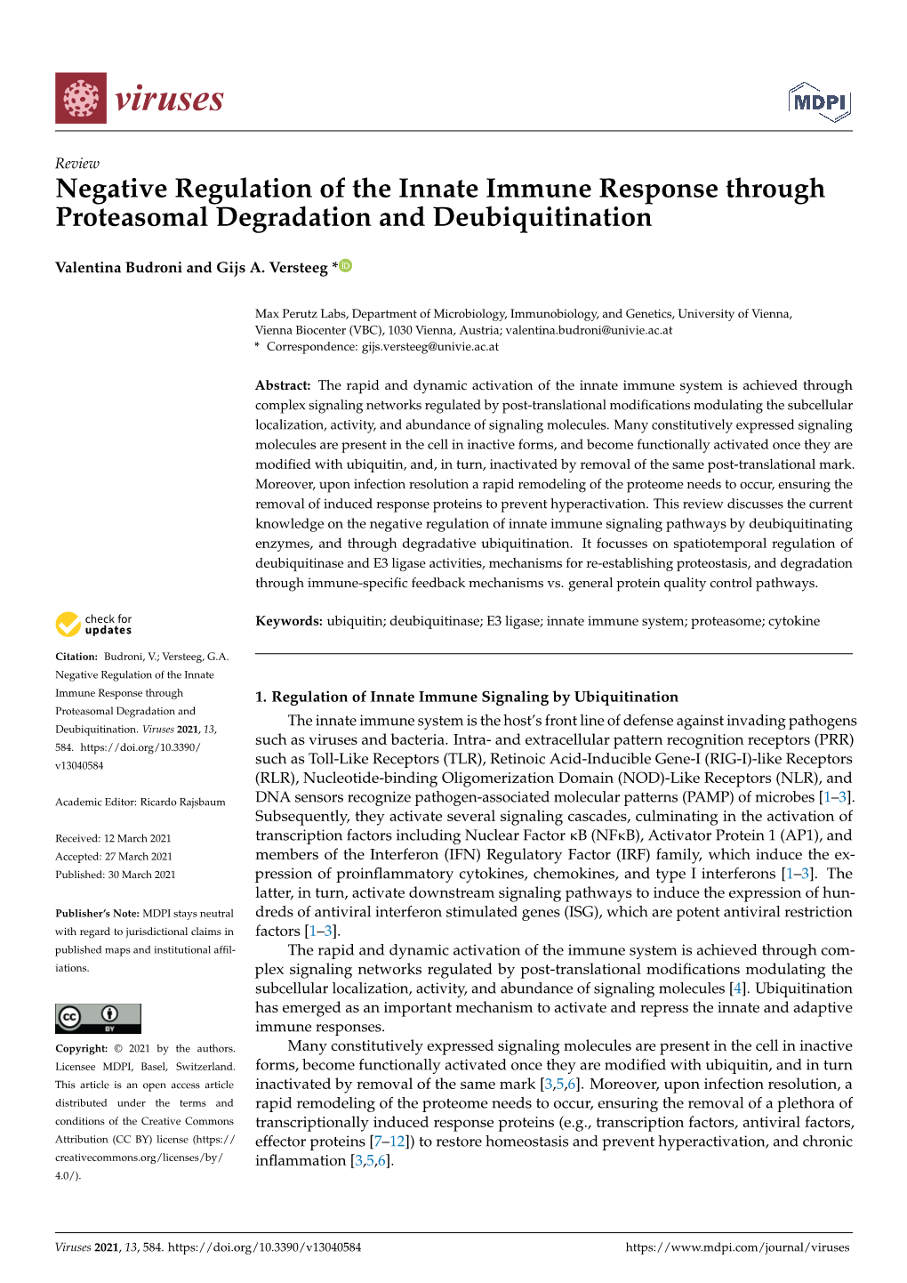 Negative Regulation of the Innate Immune Response Through Proteasomal Degradation and Deubiquitination