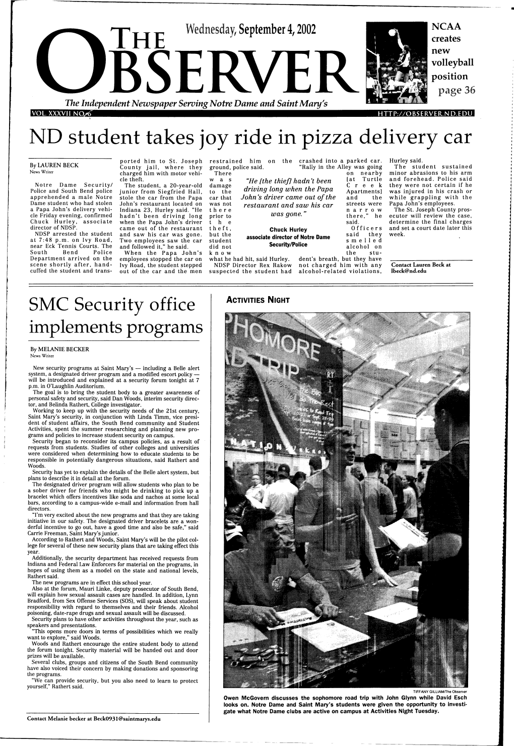 ND Student Takes Joy Ride in Pizza Delivery Car