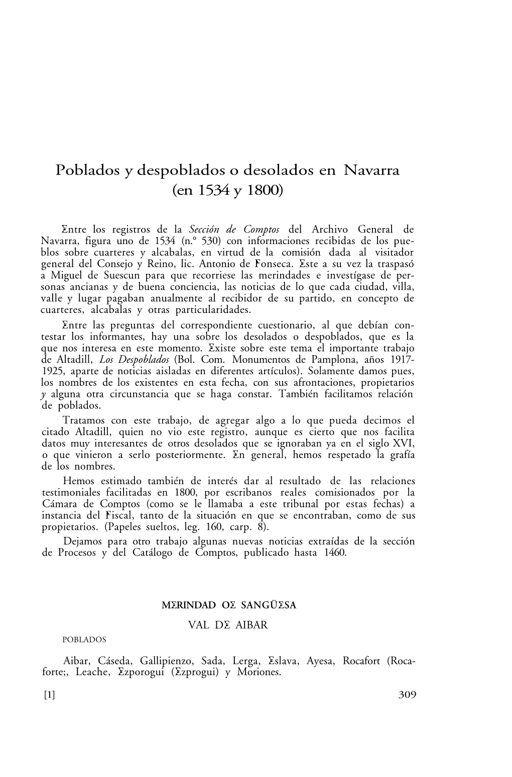 Poblados Y Despoblados O Desolados En Navarra (En 1534 Y 1800)