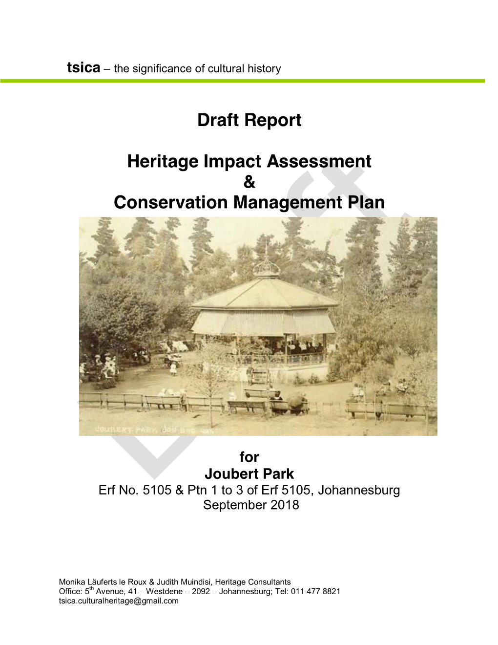 Draft Report Heritage Impact Assessment & Conservation Management Plan