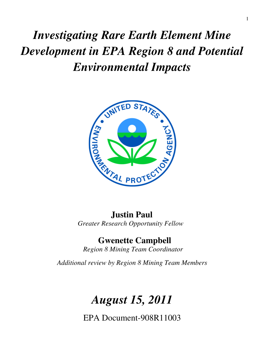 Investigating Rare Earth Element Mine Development in EPA Region 8 and Potential Environmental Impacts