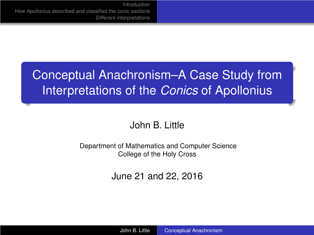 Conceptual Anachronism--A Case Study from Interpretations of the Conics of Apollonius