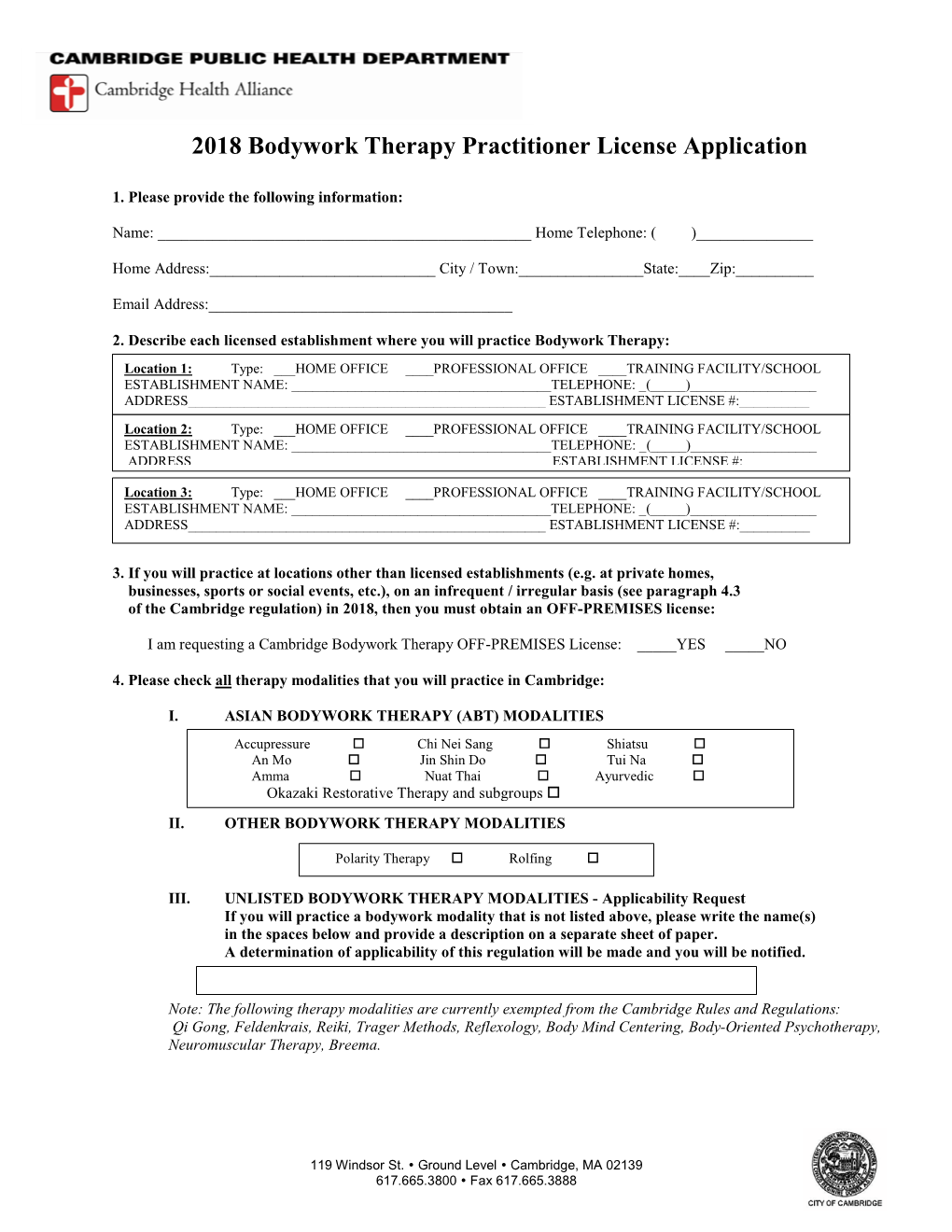 2012 Bodywork Therapy Practitioner License Renewal Application