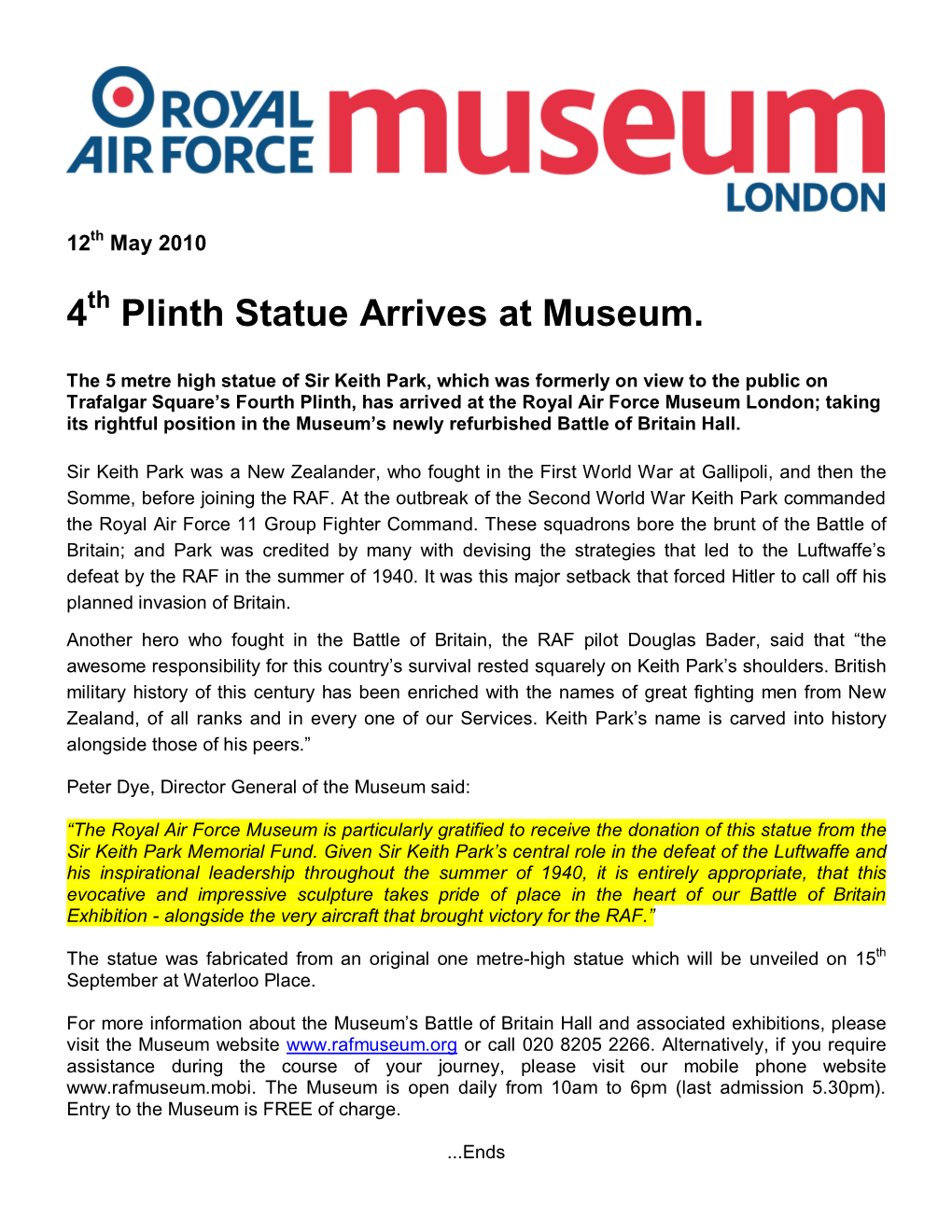 4 Plinth Statue Arrives at Museum