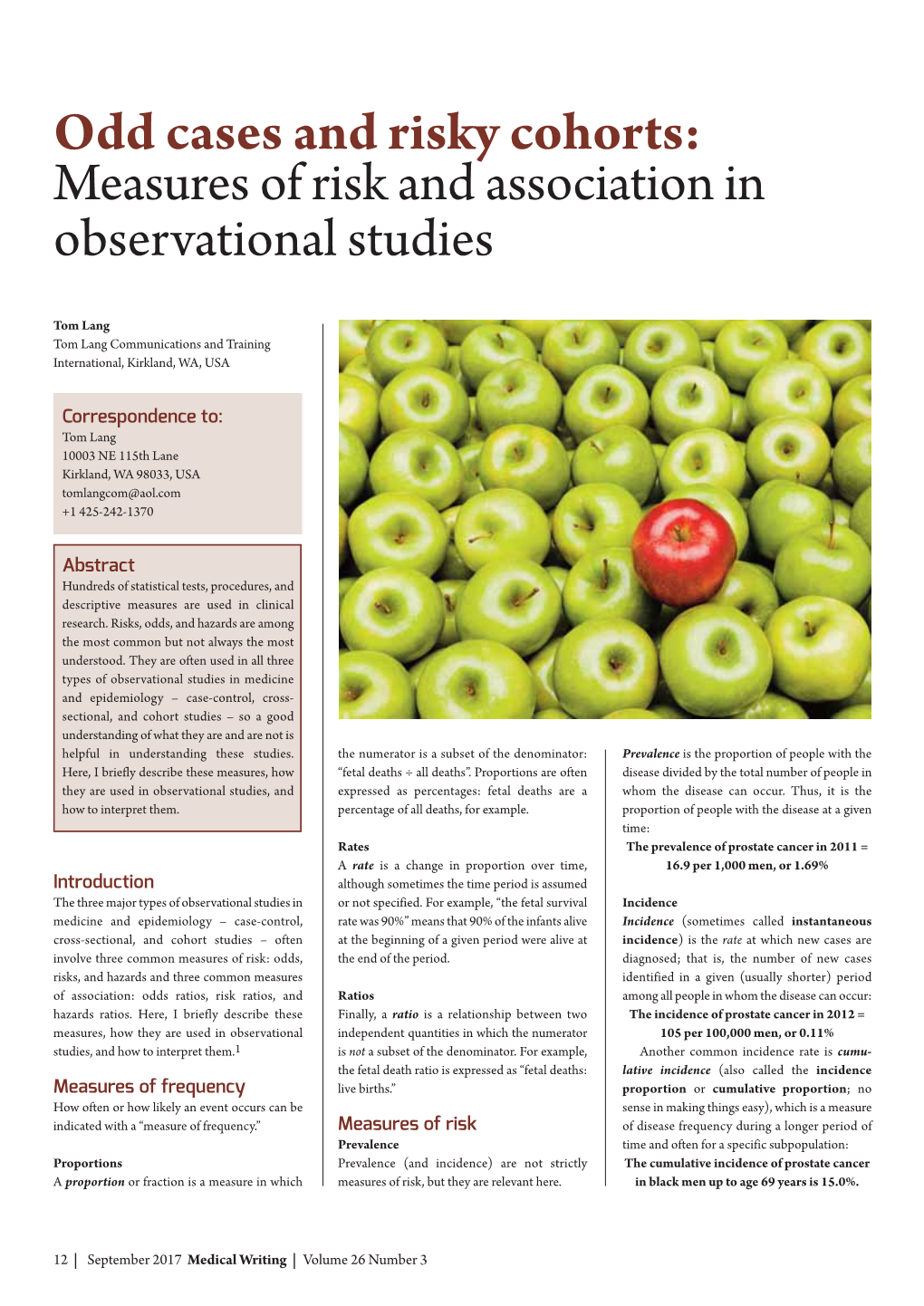 Measures of Risk and Association in Observational Studies