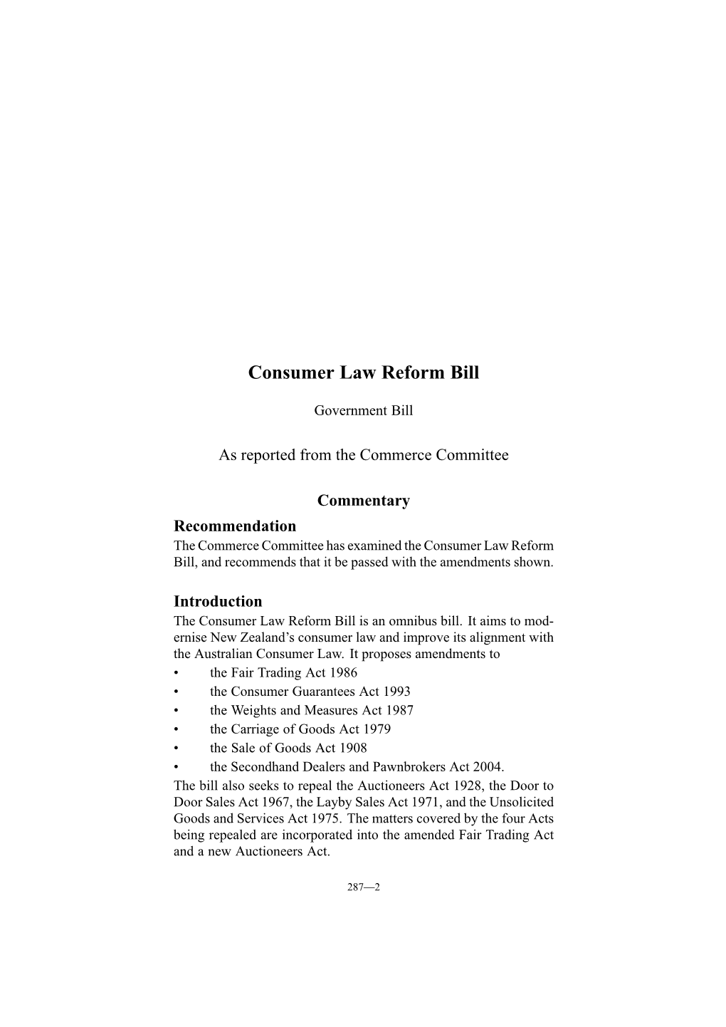 Consumer Law Reform Bill