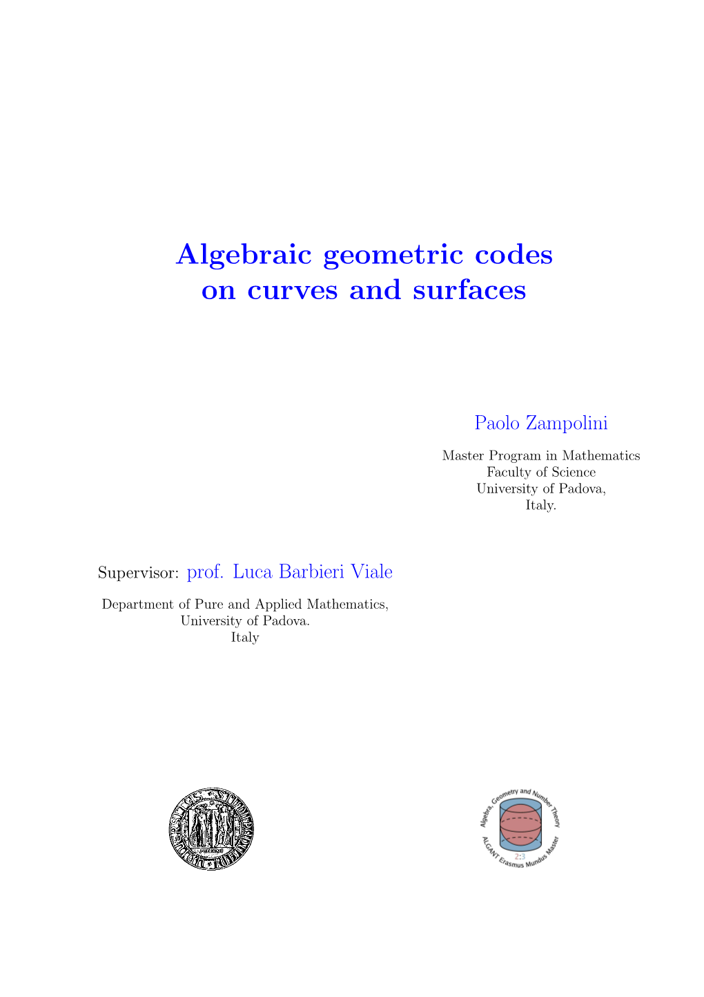 Algebraic Geometric Codes on Curves and Surfaces