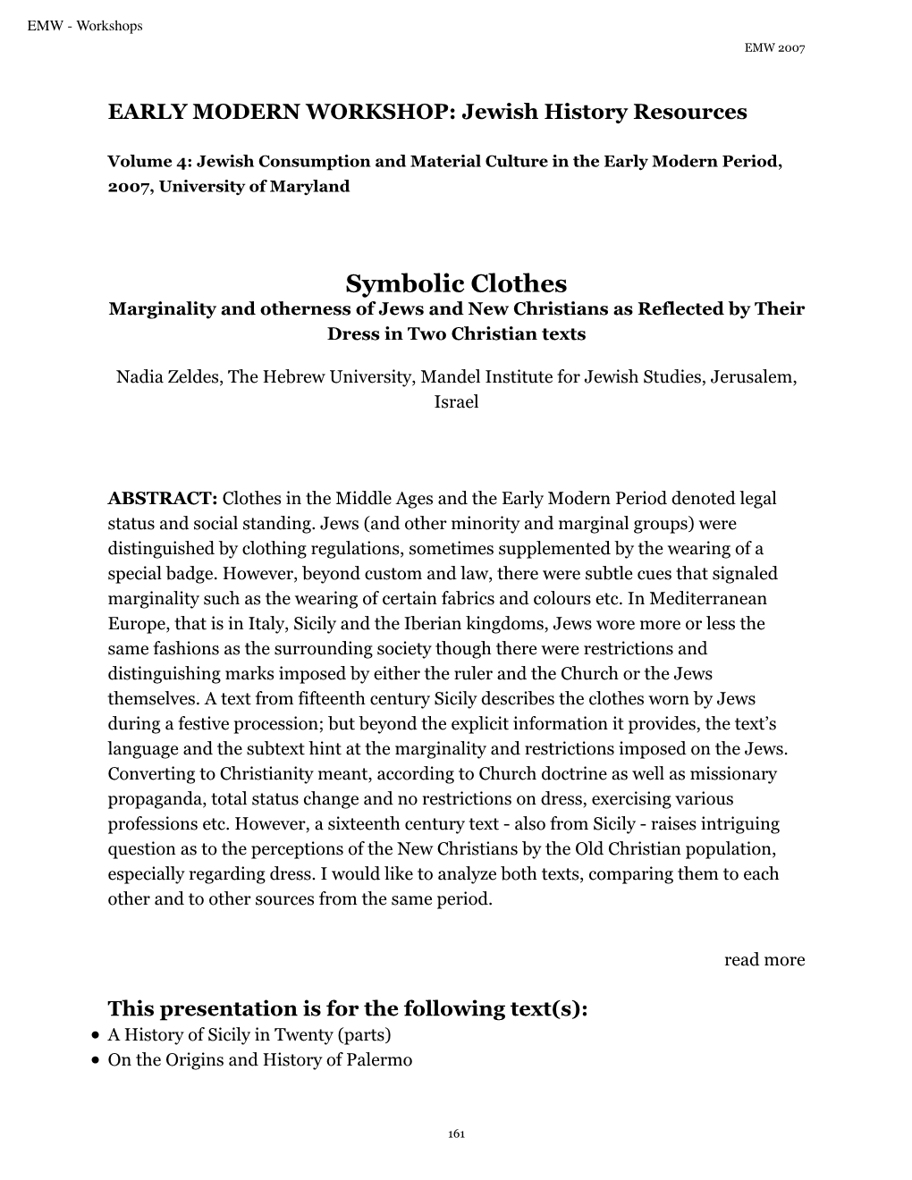 Symbolic Clothes Marginality and Otherness of Jews and New Christians As Reflected by Their Dress in Two Christian Texts