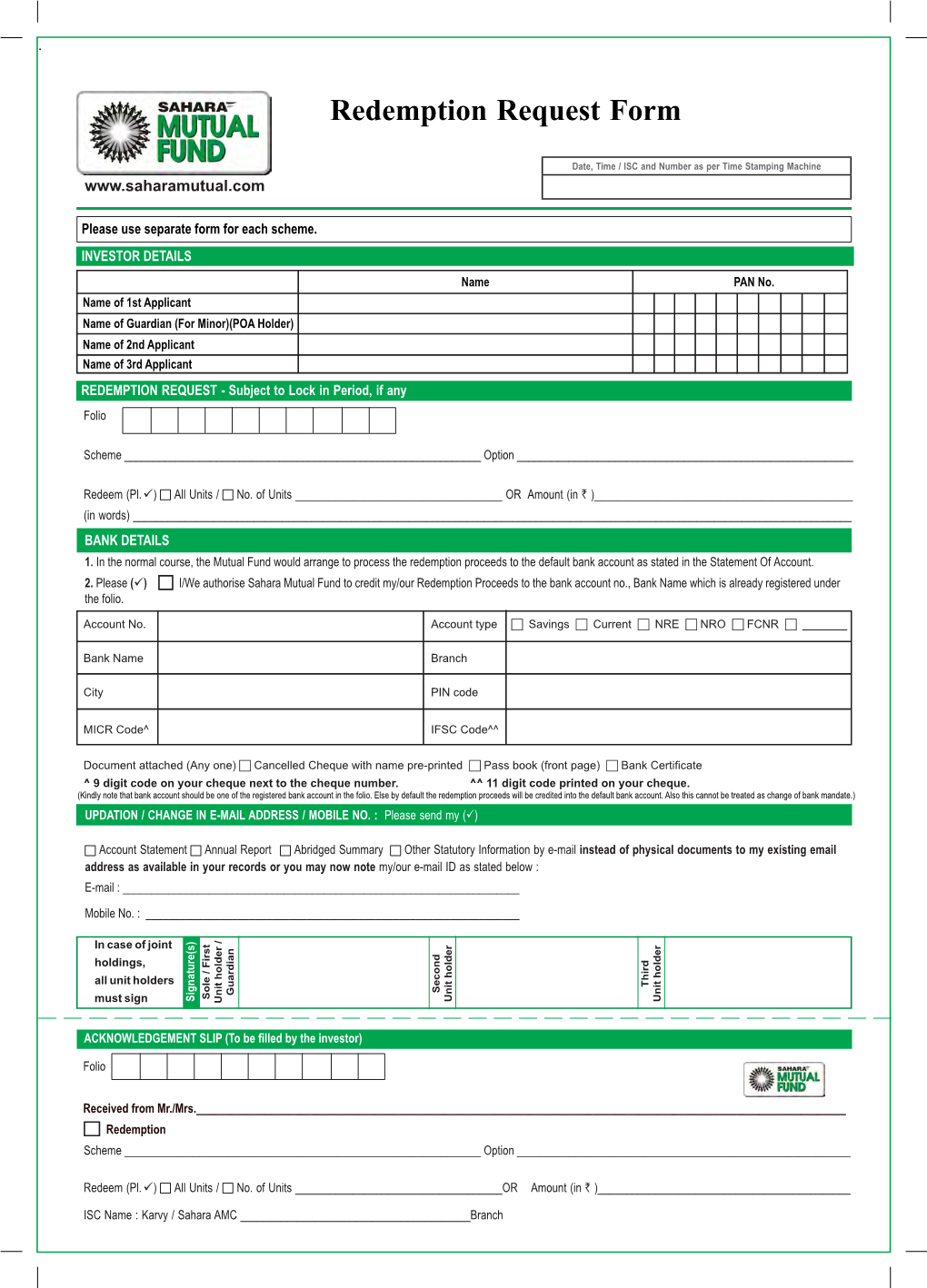 Redemption Request Form