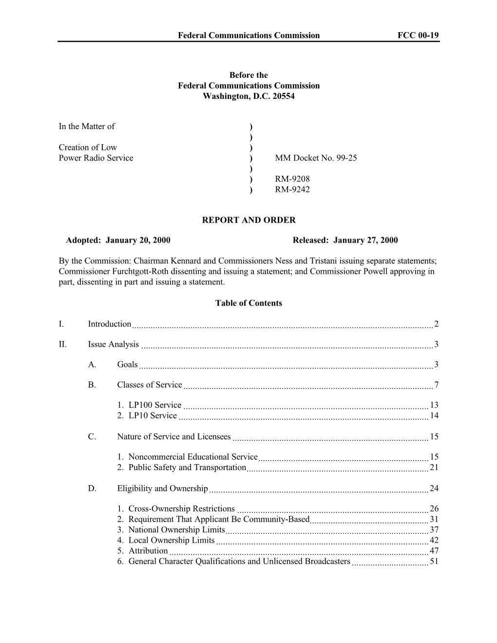 Report and Order, Creation of a Low Power Radio Service