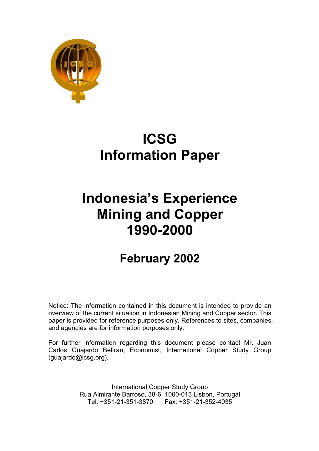 ICSG Information Paper Indonesia's Experience Mining and Copper