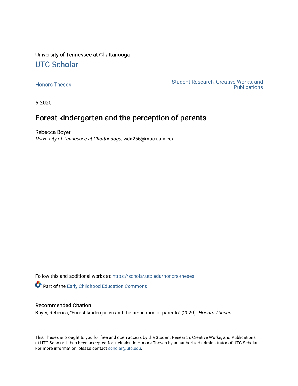 Forest Kindergarten and the Perception of Parents