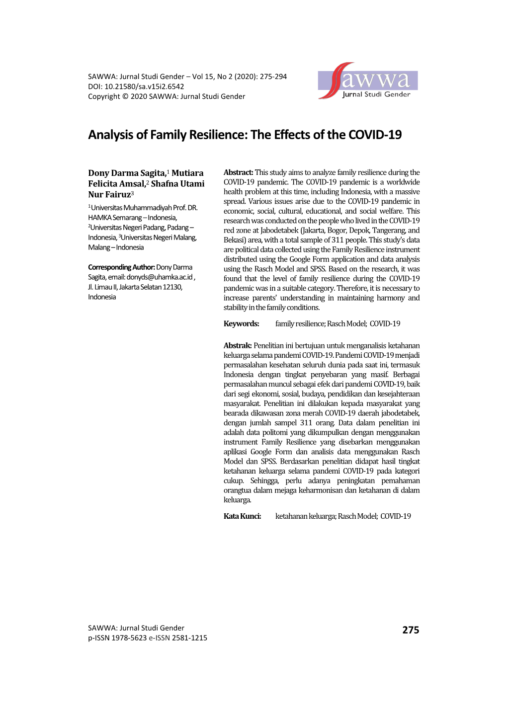 Analysis of Family Resilience: the Effects of the COVID-19