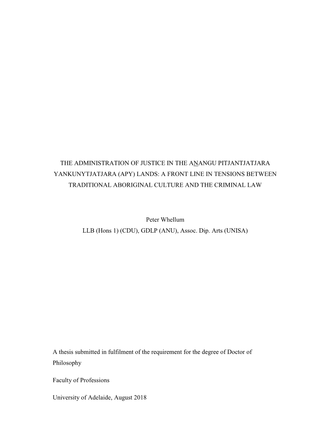 (Apy) Lands: a Front Line in Tensions Between Traditional Aboriginal Culture and the Criminal Law