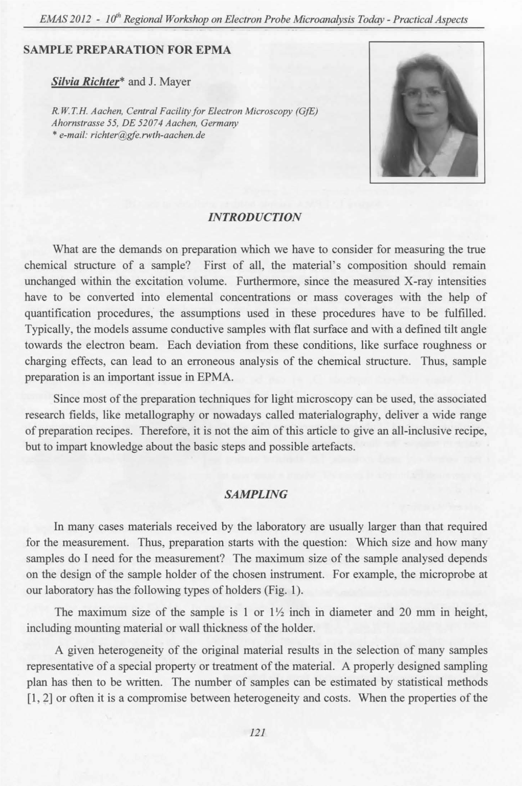 SAMPLE PREPARATION for EPMA Silvia Richter* and J. Mayer
