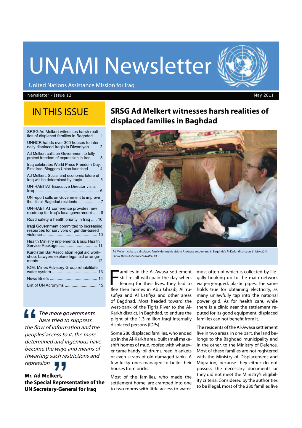 UNAMI Newsletter United Nations Assistance Mission for Iraq