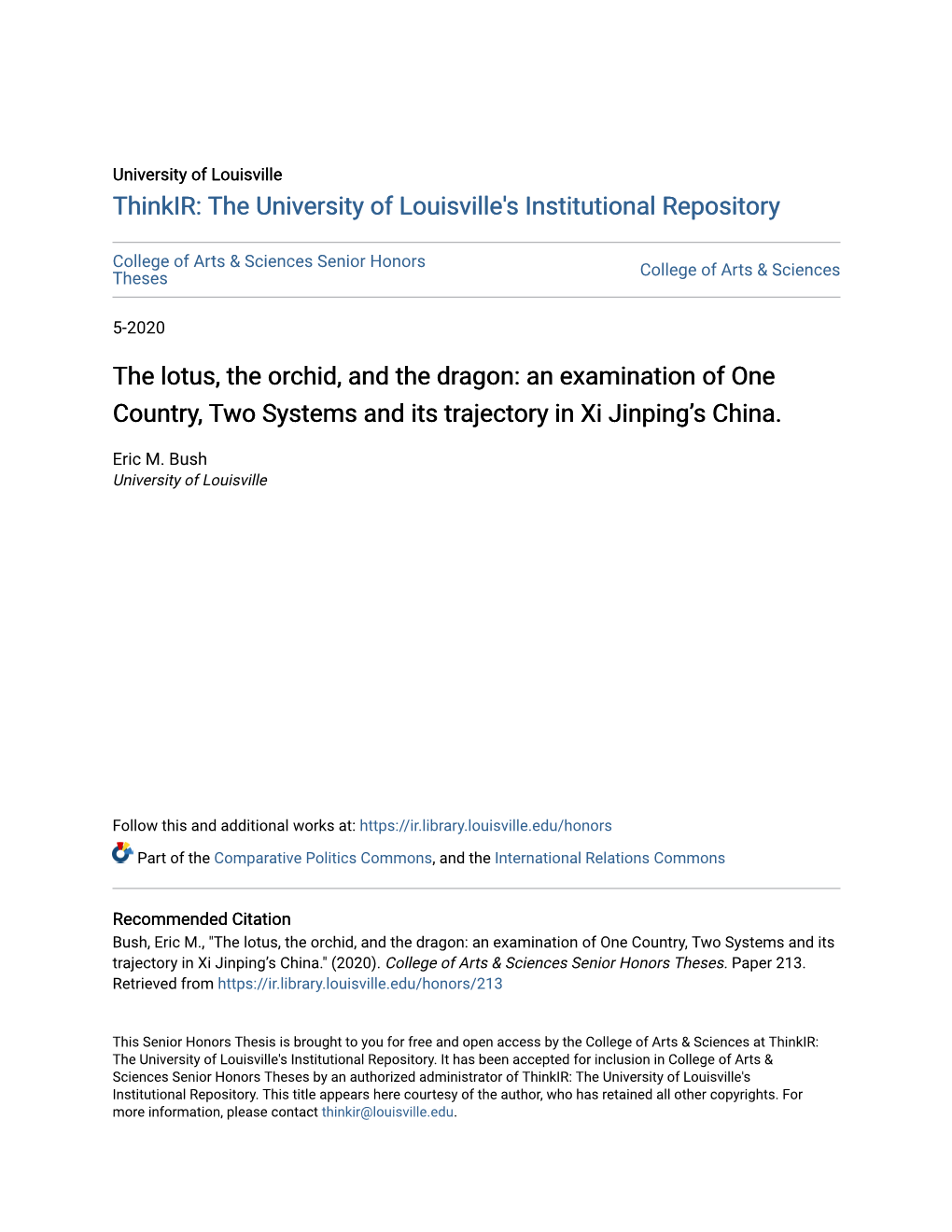 The Lotus, the Orchid, and the Dragon: an Examination of One Country, Two Systems and Its Trajectory in Xi Jinping’S China