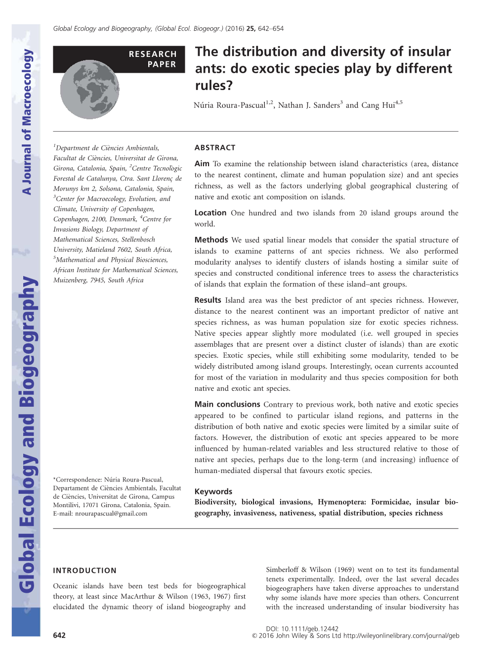 The Distribution and Diversity of Insular Ants: Do Exotic Species Play By