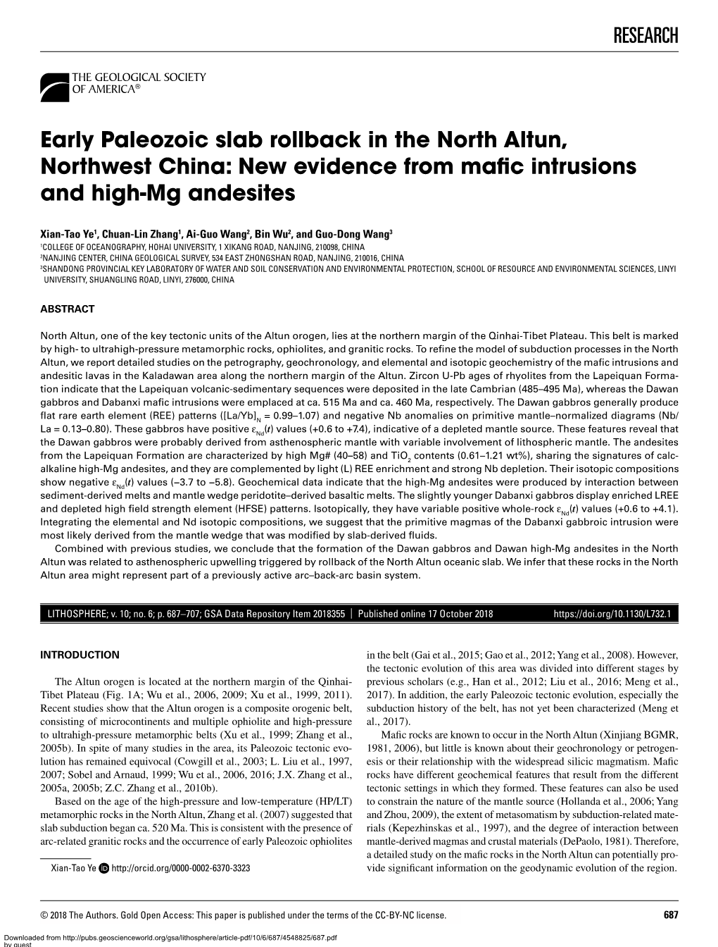 RESEARCH Early Paleozoic Slab Rollback in the North Altun