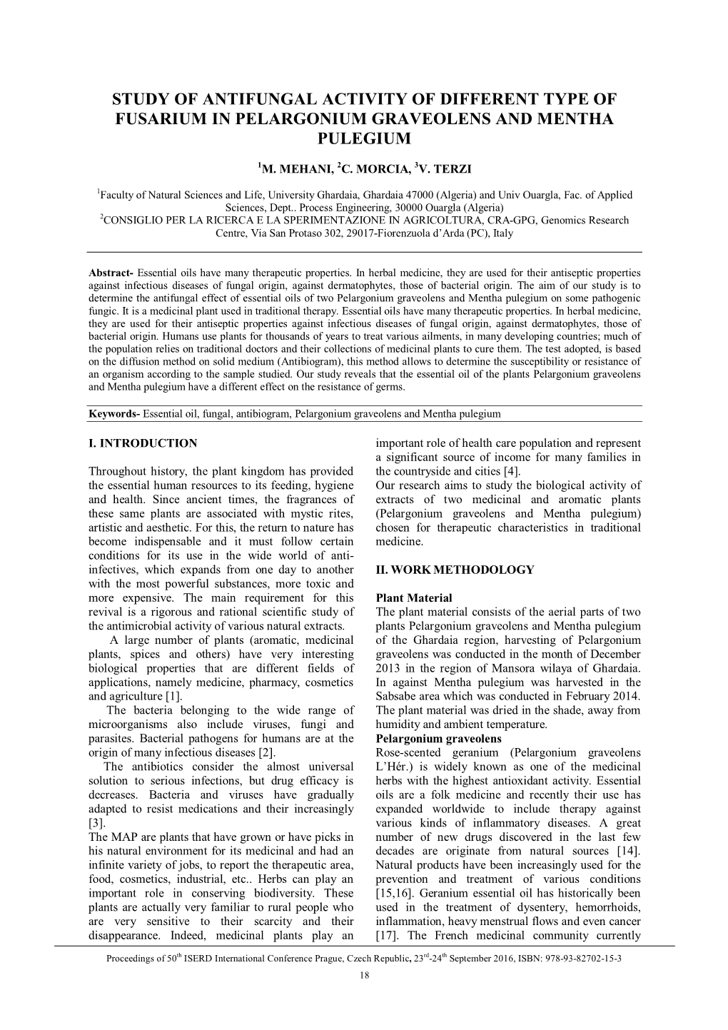 Study of Antifungal Activity of Different Type of Fusarium in Pelargonium Graveolens and Mentha Pulegium