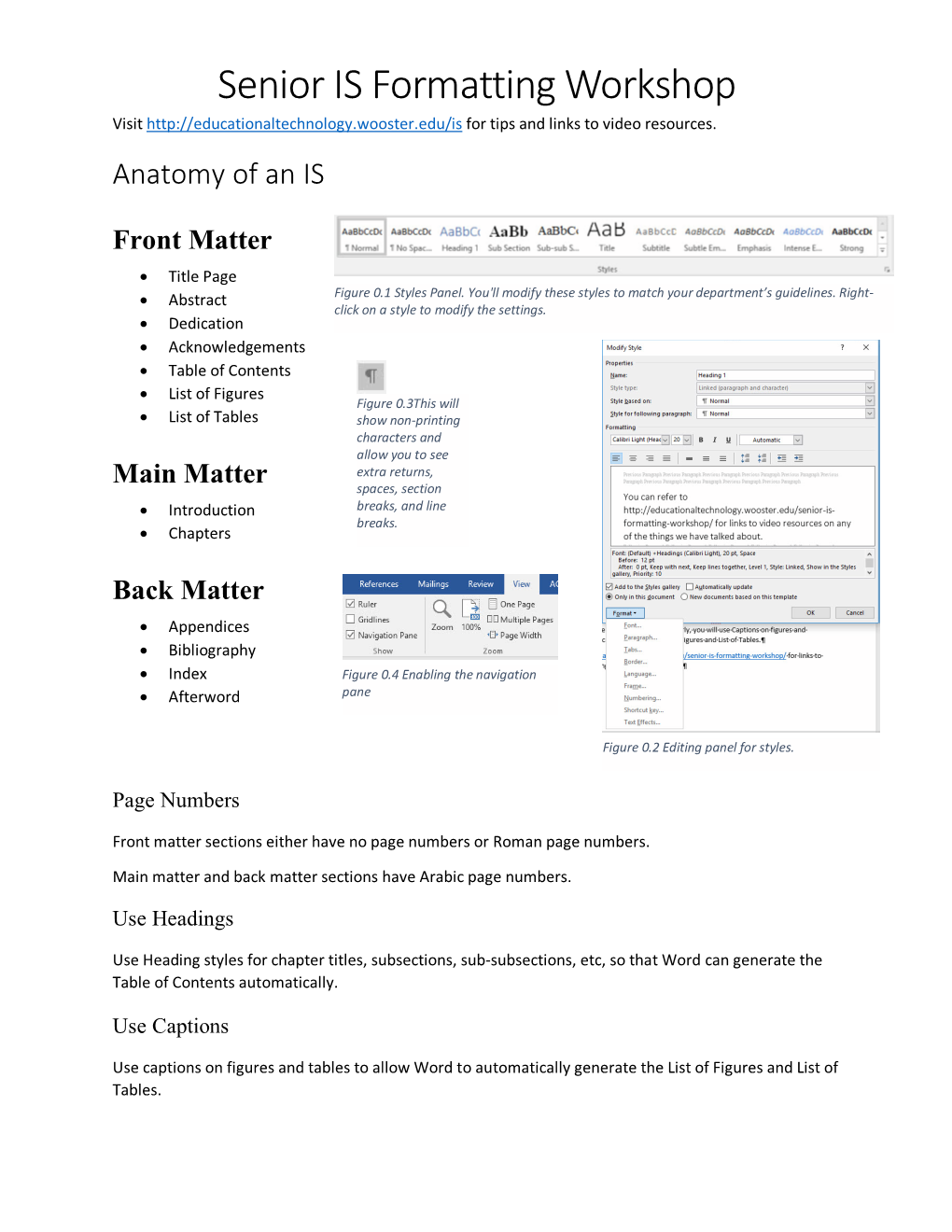 Senior IS Formatting Workshop Handout and Checklist