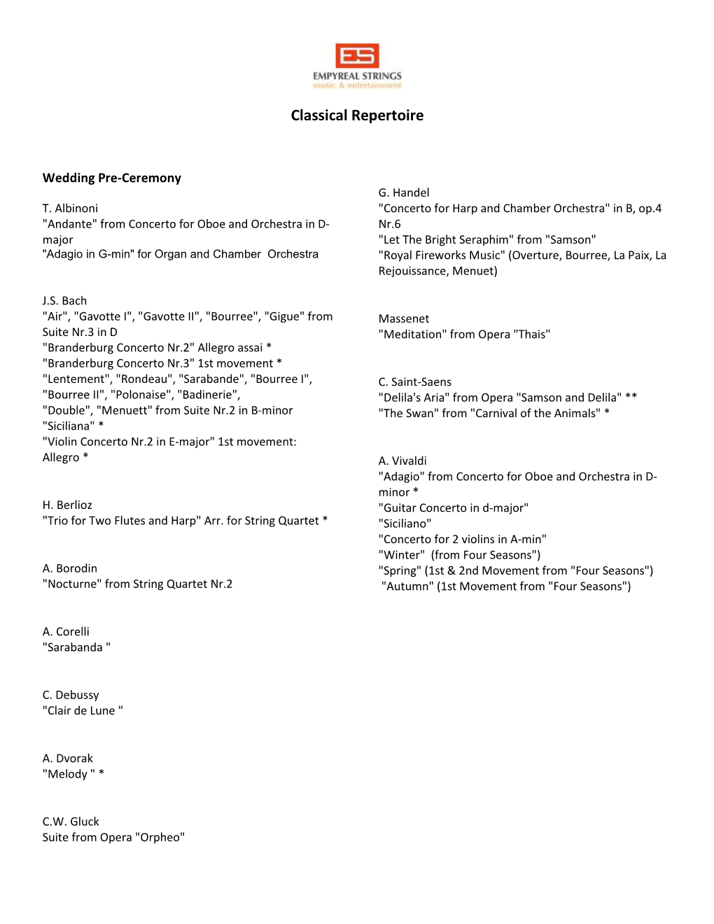 Classical Repertoire (PDF)