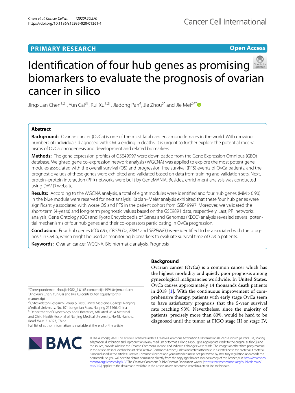 Identification of Four Hub Genes As Promising Biomarkers to Evaluate