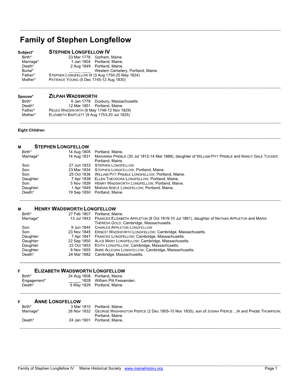 Family of Stephen Longfellow