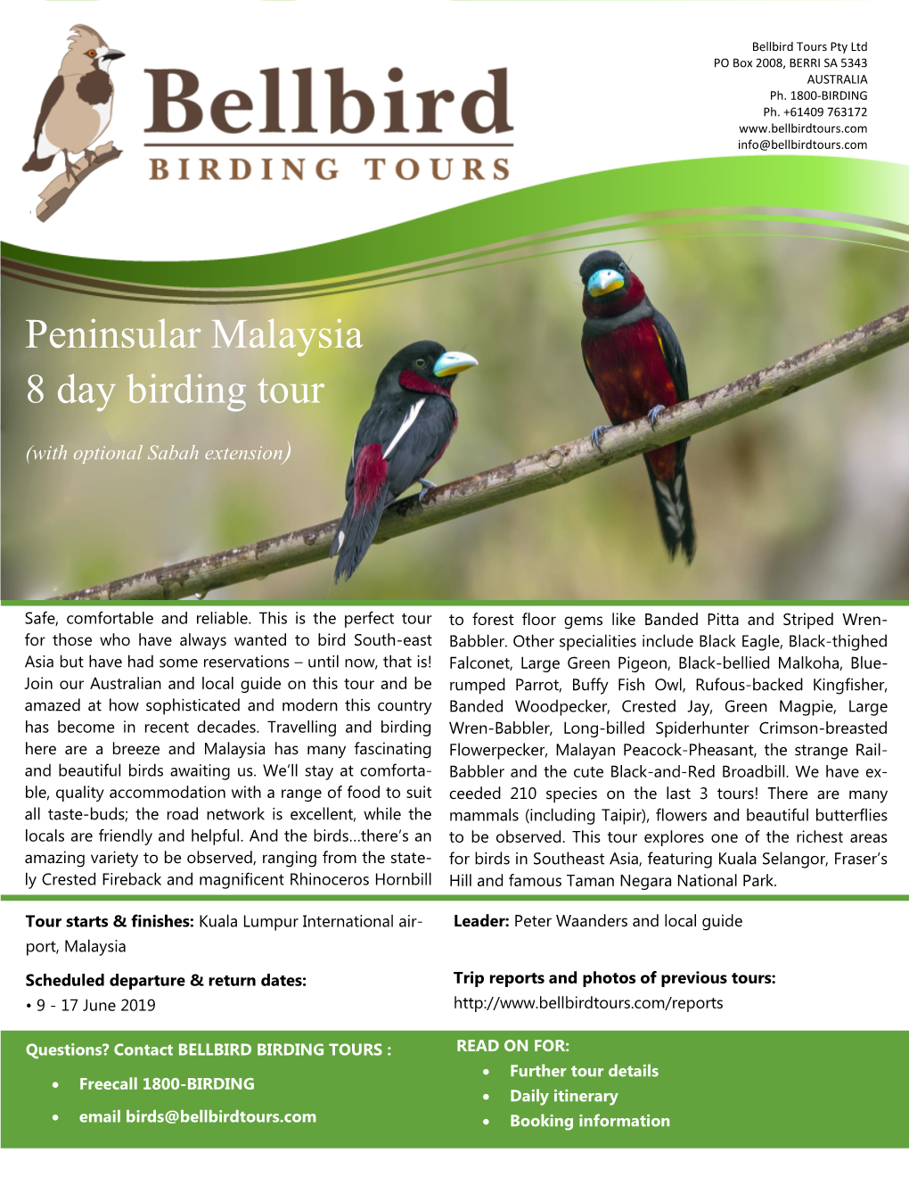 Peninsular Malaysia 8 Day Birding Tour