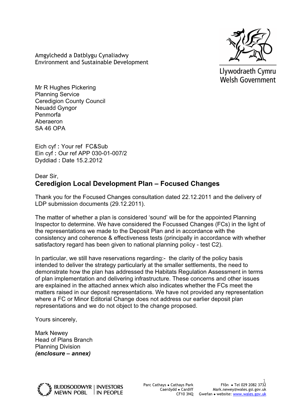 Focussed Changes Welsh Government Response