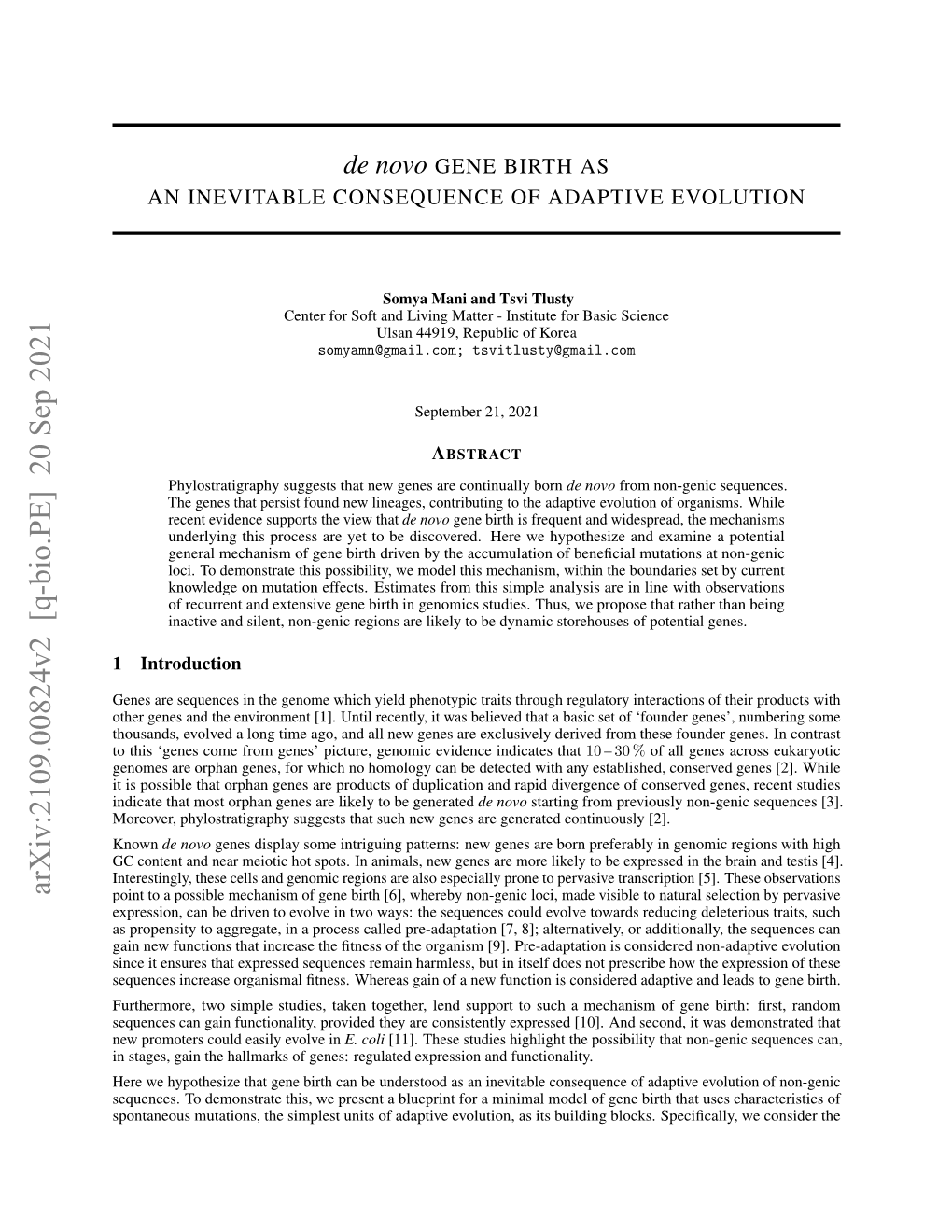 Ease of De Novo Gene Birth Through Spontaneous Mutations Predicted In