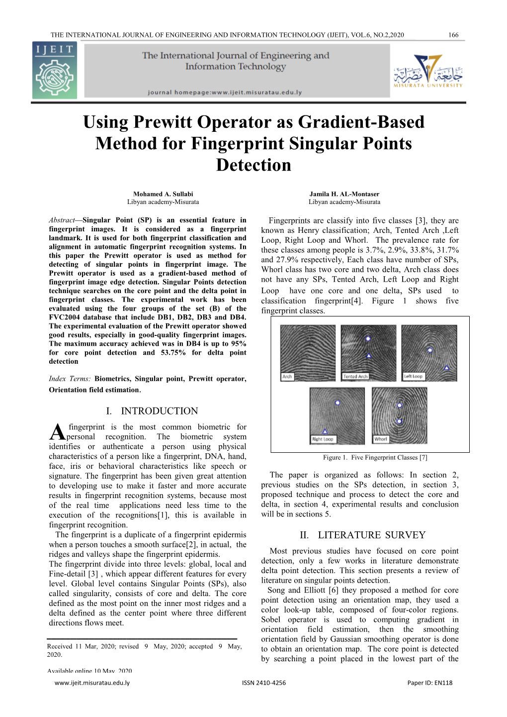 Using Prewitt Operator As Gradient-Based Method for Fingerprint Singular Points Detection