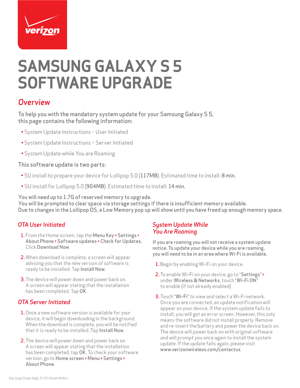 Samsung Galaxy S 5 Software Upgrade