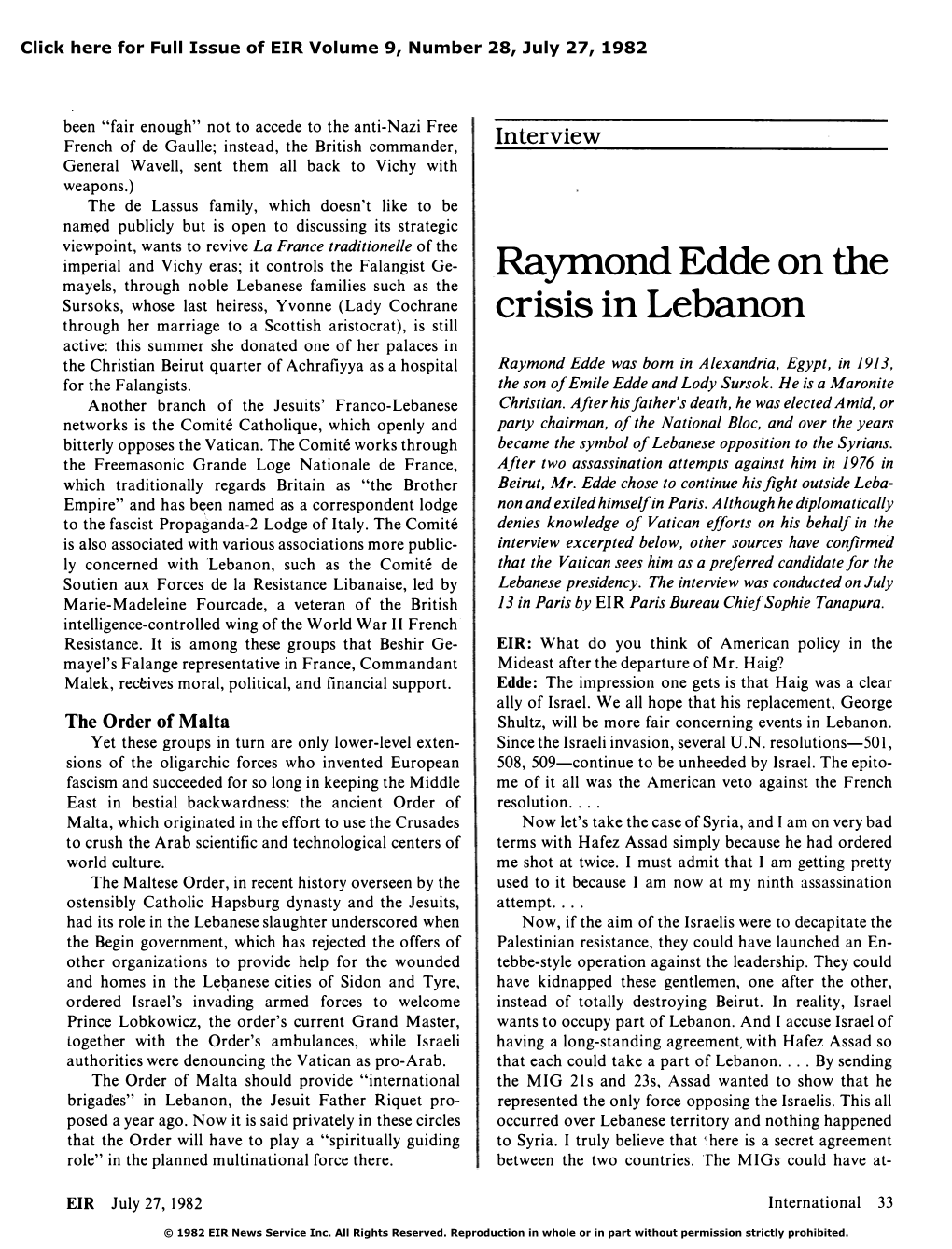 Raymond Edde on the Crisis in Lebanon