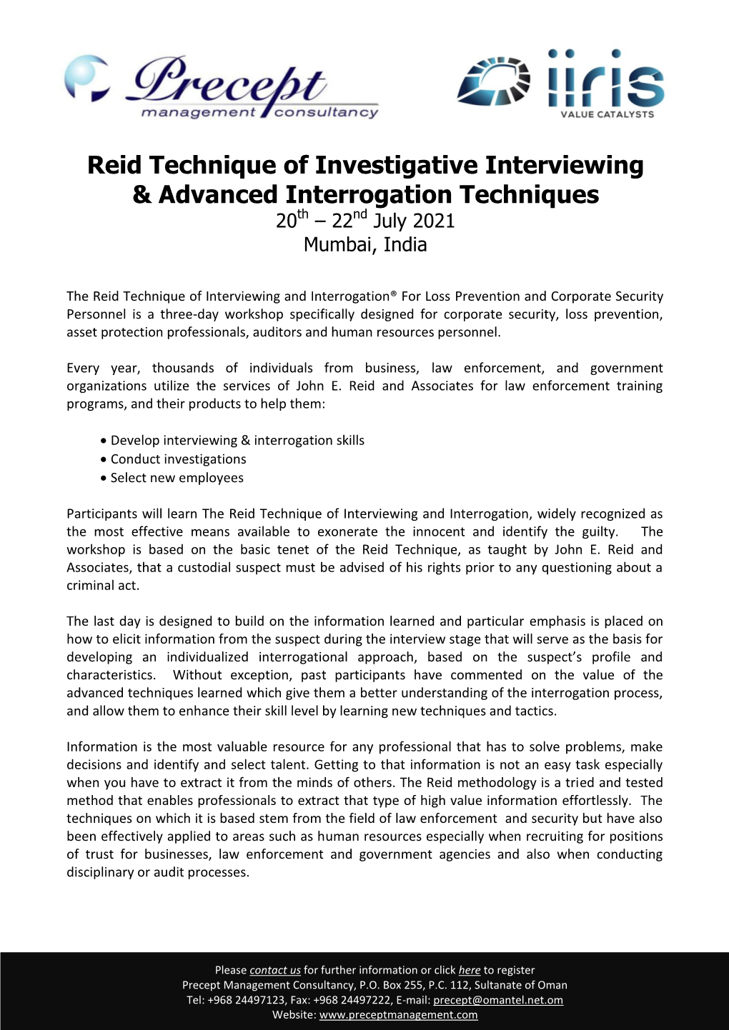 Reid Technique of Investigative Interviewing & Advanced Interrogation Techniques